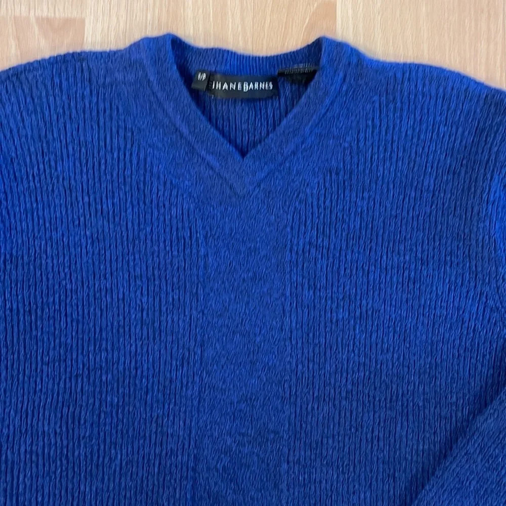 Jhane Barnes men’s royal blue v-neck ribbed sweater pullover small